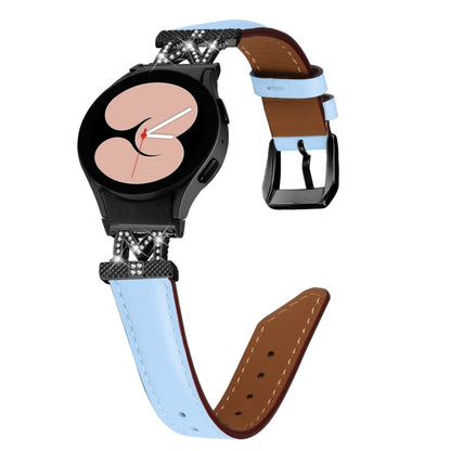 For Samsung Galaxy Watch6 / 6 Classic M Letter D-shaped Twill Leather Watch Band(Black Blue) - Watch Bands by PMC Jewellery | Online Shopping South Africa | PMC Jewellery