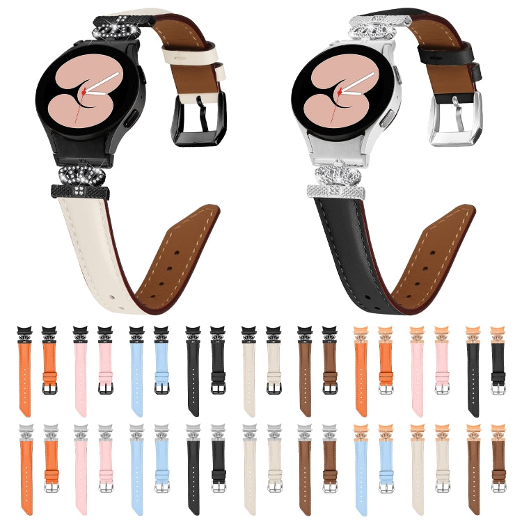 For Samsung Galaxy Watch6 / 6 Classic Crown D-shaped Twill Leather Watch Band(Silver Black) - free shipping - PMC TechLife - Order now!