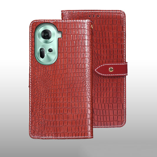 For OPPO Reno11 5G Global idewei Crocodile Texture Leather Phone Case(Red) - Reno11 Cases by idewei | Online Shopping South Africa | PMC Jewellery | Buy Now Pay Later Mobicred