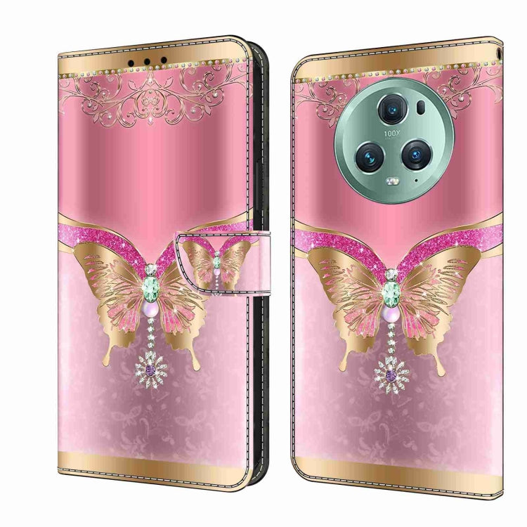 For Honor Magic5 Pro Crystal 3D Shockproof Protective Leather Phone Case(Pink Bottom Butterfly) - Honor Cases by PMC Jewellery | Online Shopping South Africa | PMC Jewellery | Buy Now Pay Later Mobicred