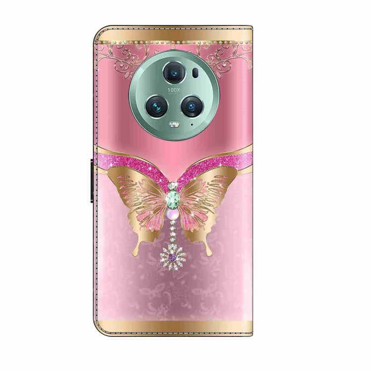 For Honor Magic5 Pro Crystal 3D Shockproof Protective Leather Phone Case(Pink Bottom Butterfly) - Honor Cases by PMC TechLife | Online Shopping South Africa | PMC TechLife | Buy Now Pay Later Mobicred