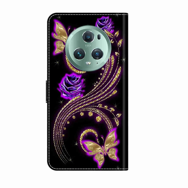 For Honor Magic5 Pro Crystal 3D Shockproof Protective Leather Phone Case(Purple Flower Butterfly) - Honor Cases by PMC Jewellery | Online Shopping South Africa | PMC Jewellery | Buy Now Pay Later Mobicred