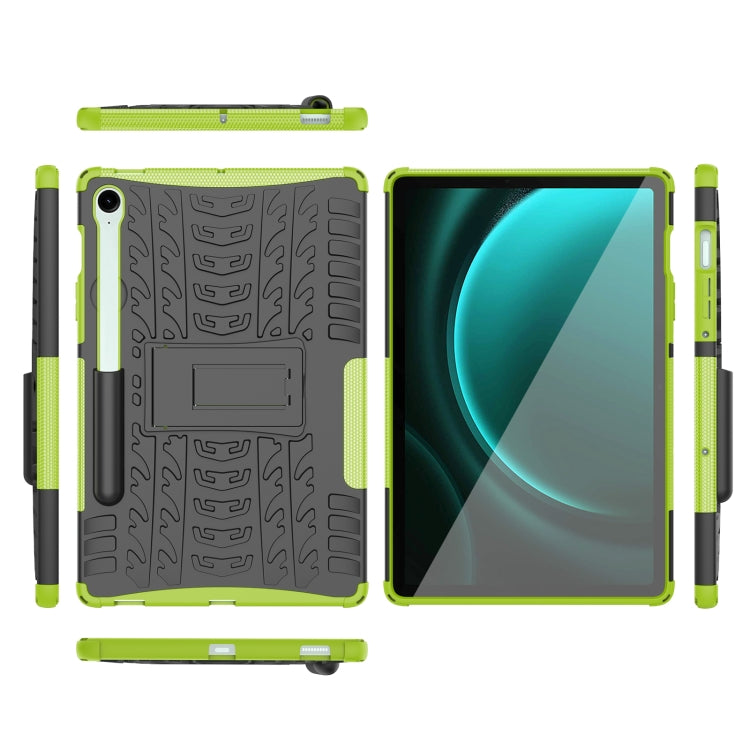 For Samsung Galaxy Tab S9 FE Tire Texture TPU + PC Tablet Case with Holder(Green) - Galaxy Tab S9 FE by PMC Jewellery | Online Shopping South Africa | PMC Jewellery | Buy Now Pay Later Mobicred