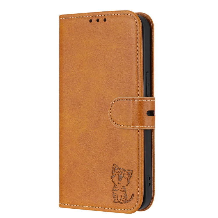 For Google Pixel 9 Pro Embossed Happy Cat Pattern Flip Leather Phone Case(Yellow) - Google Cases by PMC TechLife | Online Shopping South Africa | PMC TechLife | Buy Now Pay Later Mobicred