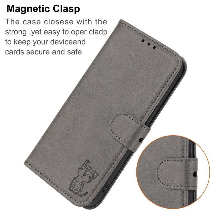 For Google Pixel 9 Pro Embossed Happy Cat Pattern Flip Leather Phone Case(Grey) - Google Cases by PMC TechLife | Online Shopping South Africa | PMC TechLife | Buy Now Pay Later Mobicred