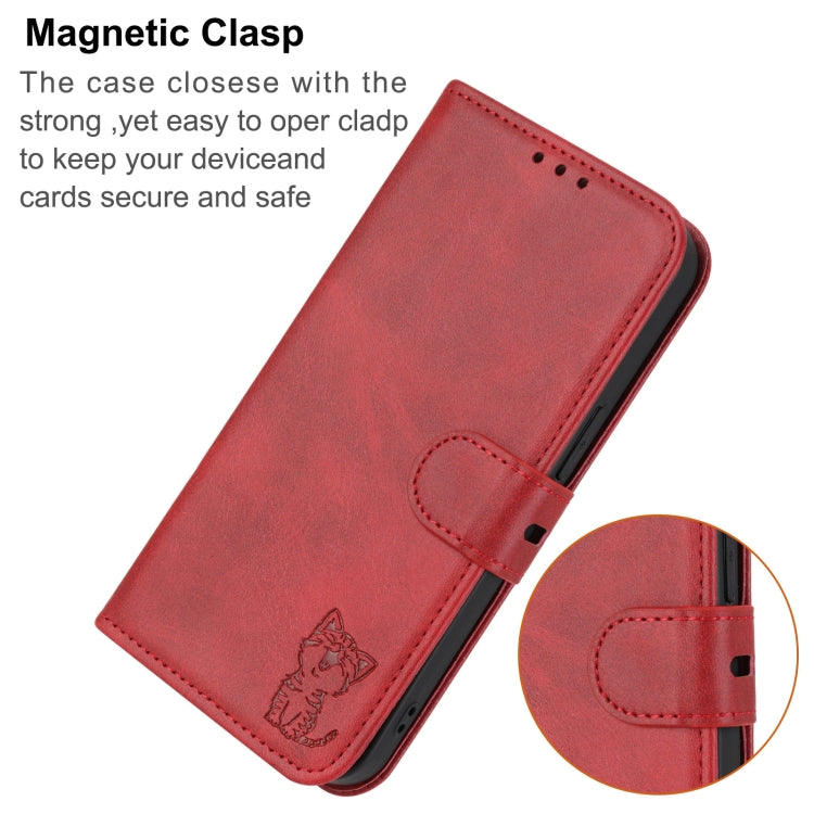 For Google Pixel 9 Embossed Happy Cat Pattern Flip Leather Phone Case(Red) - Google Cases by PMC TechLife | Online Shopping South Africa | PMC TechLife | Buy Now Pay Later Mobicred