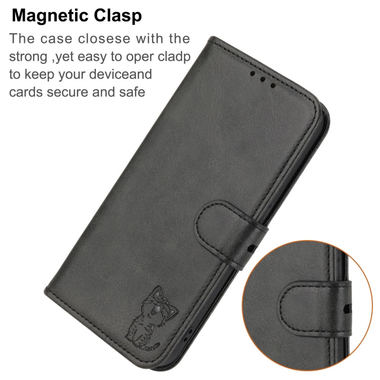 For Google Pixel 9 Embossed Happy Cat Pattern Flip Leather Phone Case(Black) - Google Cases by PMC TechLife | Online Shopping South Africa | PMC TechLife | Buy Now Pay Later Mobicred