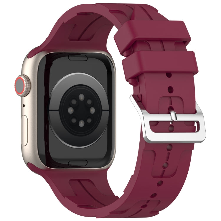 For Apple Watch 38mm H Texture Silicone Ladder Buckle Watch Band(Wine Red) - Watch Bands by PMC TechLife | Online Shopping South Africa | PMC TechLife