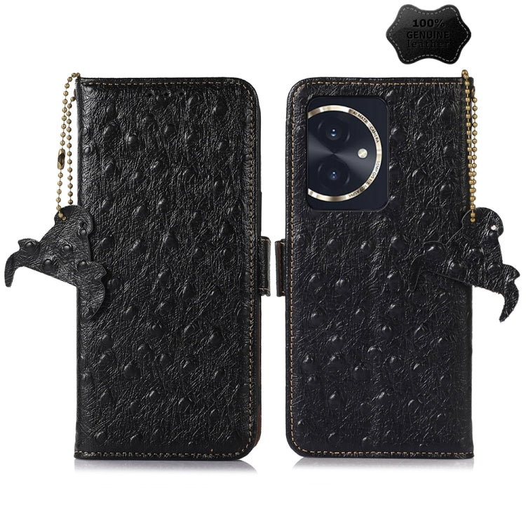 For Honor 100 5G Ostrich Pattern Genuine Leather RFID Phone Case(Black) - Honor Cases by PMC TechLife | Online Shopping South Africa | PMC TechLife | Buy Now Pay Later Mobicred