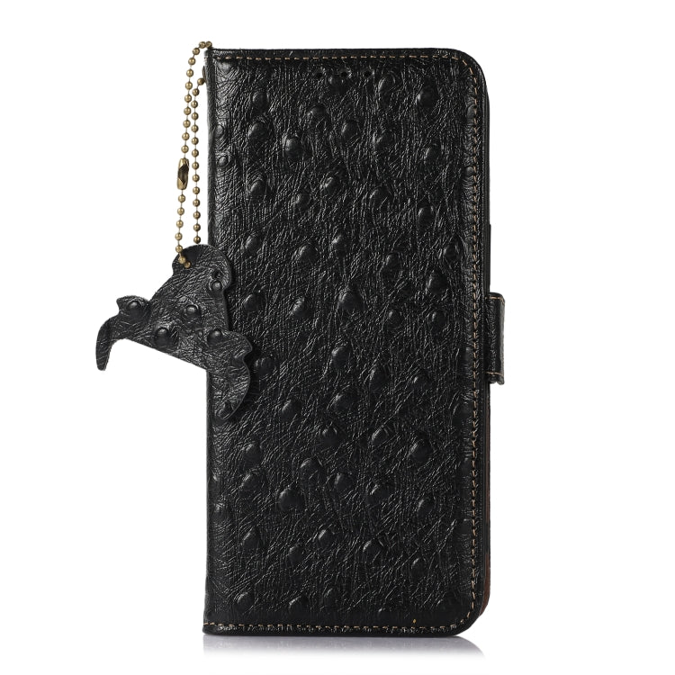 For Honor 100 5G Ostrich Pattern Genuine Leather RFID Phone Case(Black) - Honor Cases by PMC TechLife | Online Shopping South Africa | PMC TechLife | Buy Now Pay Later Mobicred
