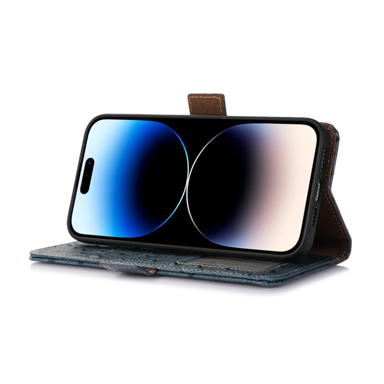 For Honor 100 5G Ostrich Pattern Genuine Leather RFID Phone Case(Blue) - Honor Cases by PMC TechLife | Online Shopping South Africa | PMC TechLife | Buy Now Pay Later Mobicred