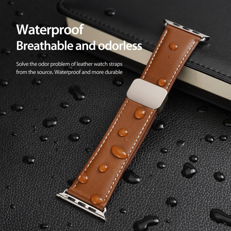 For Apple Watch SE 2023 44mm DUX DUCIS YA Series Magnetic Buckle Genuine Leather Watch Band(Brown) - Watch Bands by DUX DUCIS | Online Shopping South Africa | PMC Jewellery | Buy Now Pay Later Mobicred