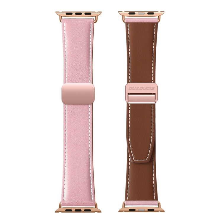 For Apple Watch SE 2023 44mm DUX DUCIS YA Series Magnetic Buckle Genuine Leather Watch Band(Pink) - Watch Bands by DUX DUCIS | Online Shopping South Africa | PMC Jewellery | Buy Now Pay Later Mobicred