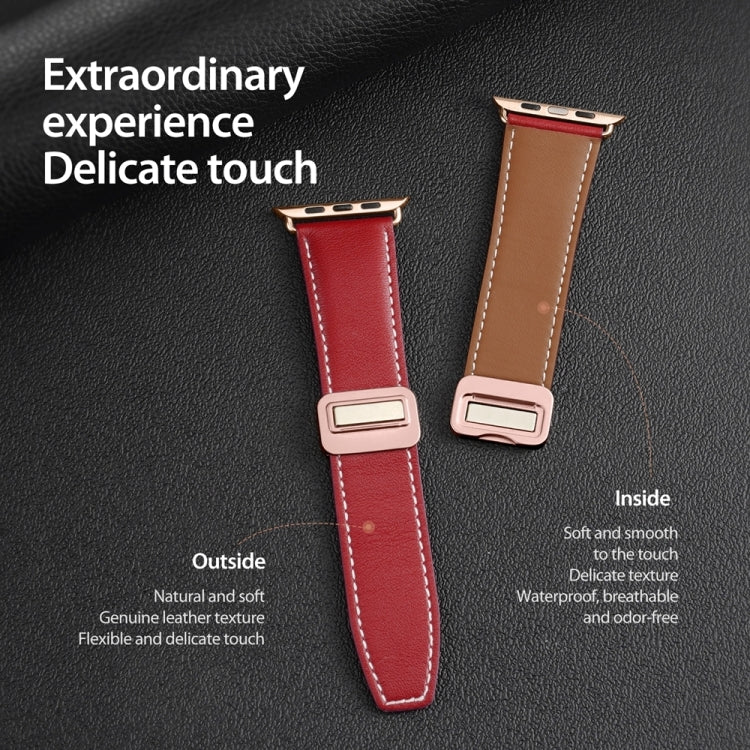 For Apple Watch SE 2023 44mm DUX DUCIS YA Series Magnetic Buckle Genuine Leather Watch Band(Red) - Watch Bands by DUX DUCIS | Online Shopping South Africa | PMC Jewellery | Buy Now Pay Later Mobicred