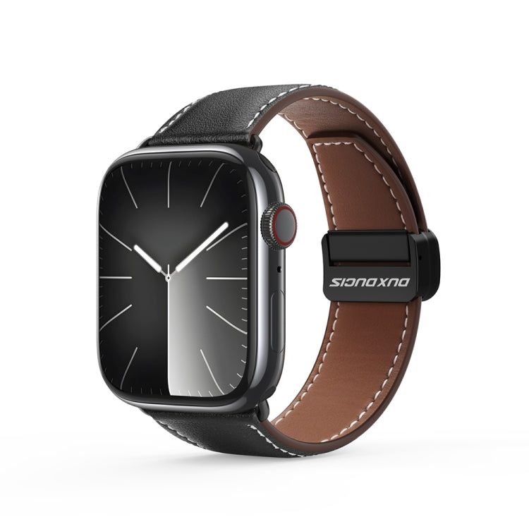 For Apple Watch SE 2023 40mm DUX DUCIS YA Series Magnetic Buckle Genuine Leather Watch Band(Black) - Watch Bands by DUX DUCIS | Online Shopping South Africa | PMC Jewellery | Buy Now Pay Later Mobicred