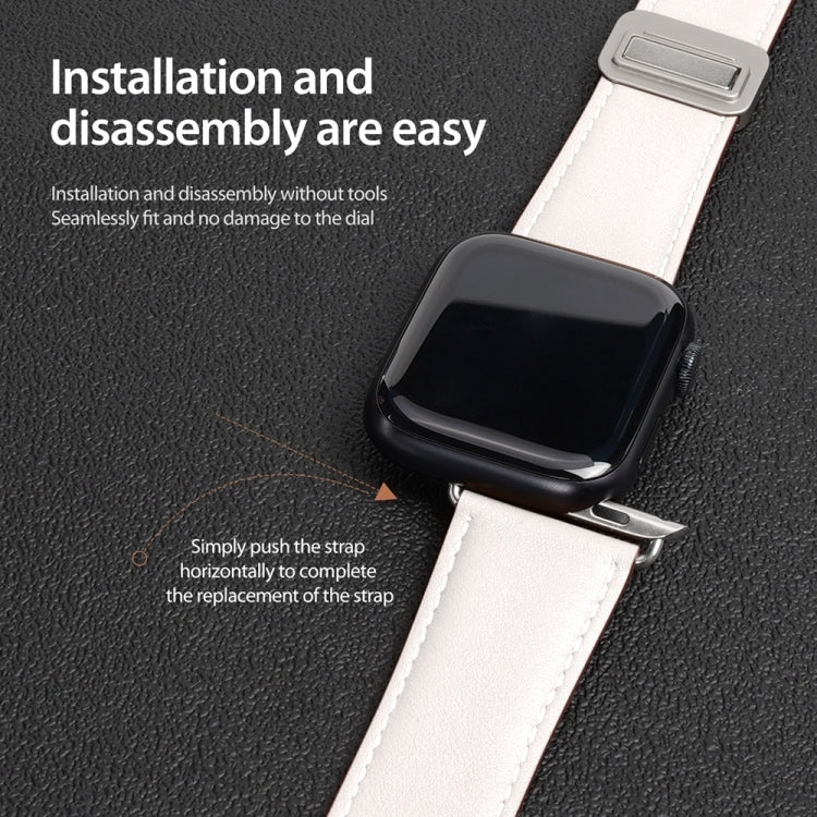 For Apple Watch Series 9 45mm DUX DUCIS YA Series Magnetic Buckle Genuine Leather Watch Band(White) - Watch Bands by DUX DUCIS | Online Shopping South Africa | PMC Jewellery | Buy Now Pay Later Mobicred