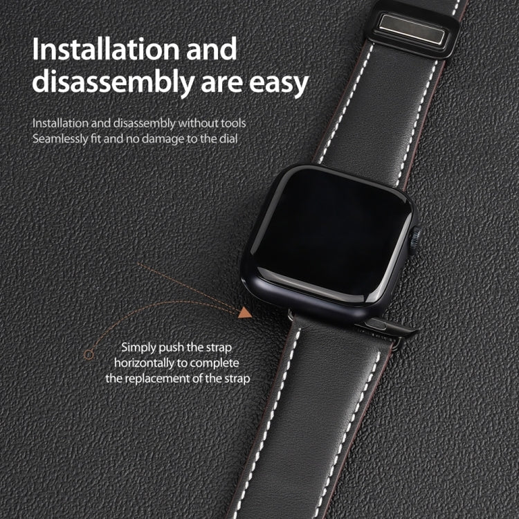 For Apple Watch Series 9 41mm DUX DUCIS YA Series Magnetic Buckle Genuine Leather Watch Band(Black) - Watch Bands by DUX DUCIS | Online Shopping South Africa | PMC Jewellery | Buy Now Pay Later Mobicred