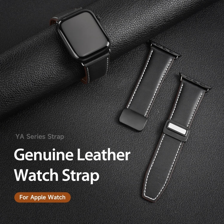 For Apple Watch Series 8 41mm DUX DUCIS YA Series Magnetic Buckle Genuine Leather Watch Band(Black) - Watch Bands by DUX DUCIS | Online Shopping South Africa | PMC Jewellery | Buy Now Pay Later Mobicred