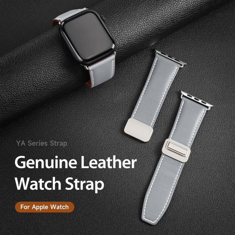 For Apple Watch Series 8 41mm DUX DUCIS YA Series Magnetic Buckle Genuine Leather Watch Band(Grey) - Watch Bands by DUX DUCIS | Online Shopping South Africa | PMC Jewellery | Buy Now Pay Later Mobicred