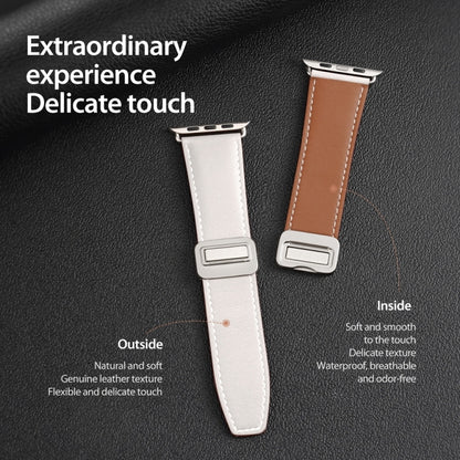 For Apple Watch Series 8 41mm DUX DUCIS YA Series Magnetic Buckle Genuine Leather Watch Band(White) - Watch Bands by DUX DUCIS | Online Shopping South Africa | PMC Jewellery | Buy Now Pay Later Mobicred