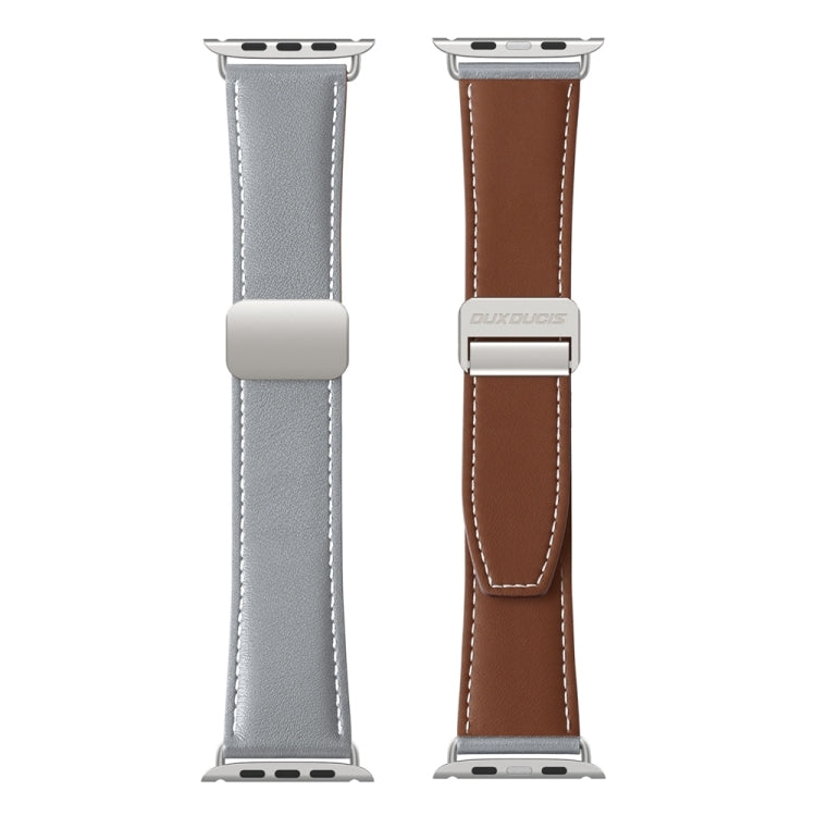 For Apple Watch Series 8 45mm DUX DUCIS YA Series Magnetic Buckle Genuine Leather Watch Band(Grey) - Watch Bands by DUX DUCIS | Online Shopping South Africa | PMC Jewellery | Buy Now Pay Later Mobicred