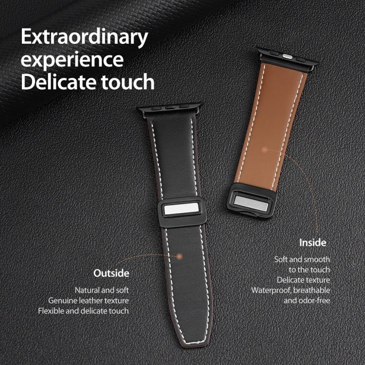 For Apple Watch SE 40mm DUX DUCIS YA Series Magnetic Buckle Genuine Leather Watch Band(Black) - Watch Bands by DUX DUCIS | Online Shopping South Africa | PMC Jewellery | Buy Now Pay Later Mobicred