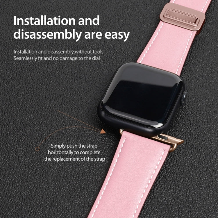 For Apple Watch Series 5 44mm DUX DUCIS YA Series Magnetic Buckle Genuine Leather Watch Band(Pink) - Watch Bands by DUX DUCIS | Online Shopping South Africa | PMC Jewellery | Buy Now Pay Later Mobicred