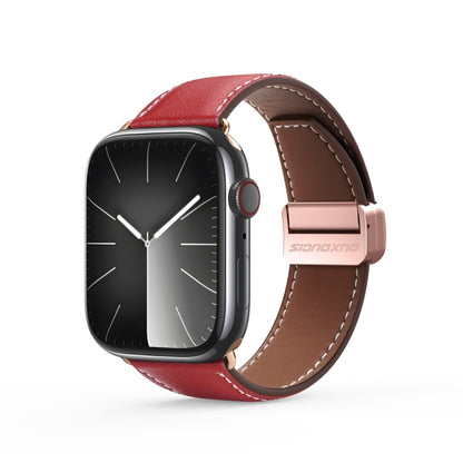 For Apple Watch Series 4 40mm DUX DUCIS YA Series Magnetic Buckle Genuine Leather Watch Band(Red) - Watch Bands by DUX DUCIS | Online Shopping South Africa | PMC Jewellery | Buy Now Pay Later Mobicred