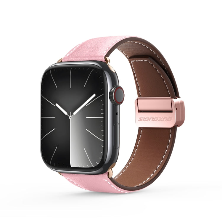 For Apple Watch Series 3 42mm DUX DUCIS YA Series Magnetic Buckle Genuine Leather Watch Band(Pink) - Watch Bands by DUX DUCIS | Online Shopping South Africa | PMC Jewellery | Buy Now Pay Later Mobicred