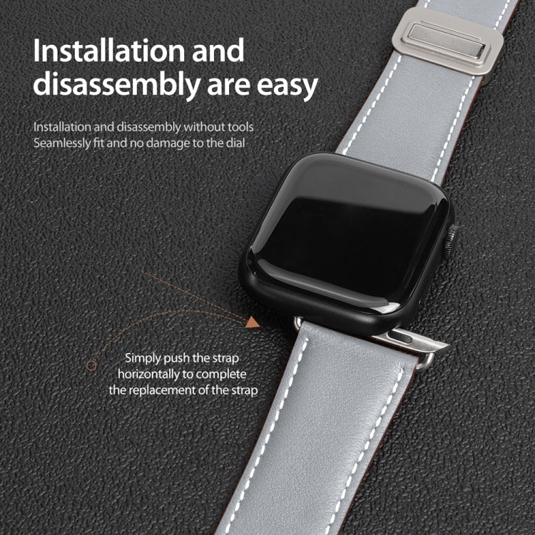 For Apple Watch Series 2 38mm DUX DUCIS YA Series Magnetic Buckle Genuine Leather Watch Band(Grey) - Watch Bands by DUX DUCIS | Online Shopping South Africa | PMC Jewellery | Buy Now Pay Later Mobicred