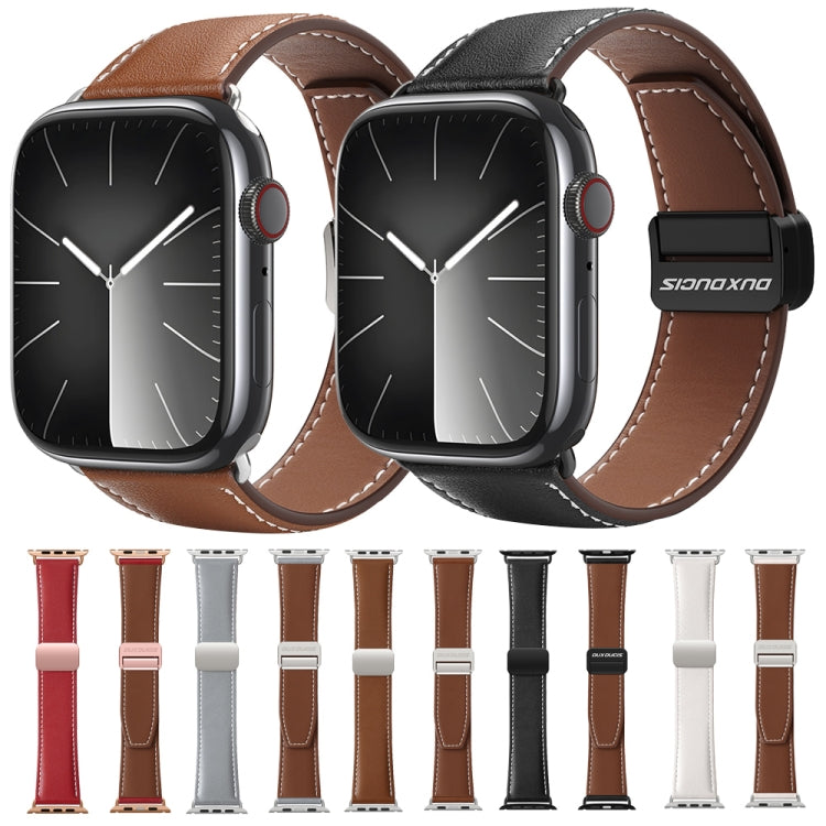 For Apple Watch 42mm DUX DUCIS YA Series Magnetic Buckle Genuine Leather Watch Band(Brown) - Watch Bands by DUX DUCIS | Online Shopping South Africa | PMC Jewellery | Buy Now Pay Later Mobicred