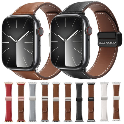 For Apple Watch Series 8 41mm DUX DUCIS YA Series Magnetic Buckle Genuine Leather Watch Band(Grey) - Watch Bands by DUX DUCIS | Online Shopping South Africa | PMC Jewellery | Buy Now Pay Later Mobicred