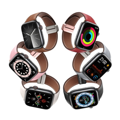 For Apple Watch Series 6 40mm DUX DUCIS YA Series Magnetic Buckle Genuine Leather Watch Band(Pink) - Watch Bands by DUX DUCIS | Online Shopping South Africa | PMC Jewellery | Buy Now Pay Later Mobicred