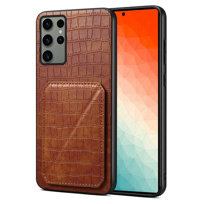 For Samsung Galaxy S24 Ultra 5G Denior Imitation Crocodile Leather Back Phone Case with Holder(Brown) - Galaxy S24 Ultra 5G Cases by Denior | Online Shopping South Africa | PMC Jewellery | Buy Now Pay Later Mobicred