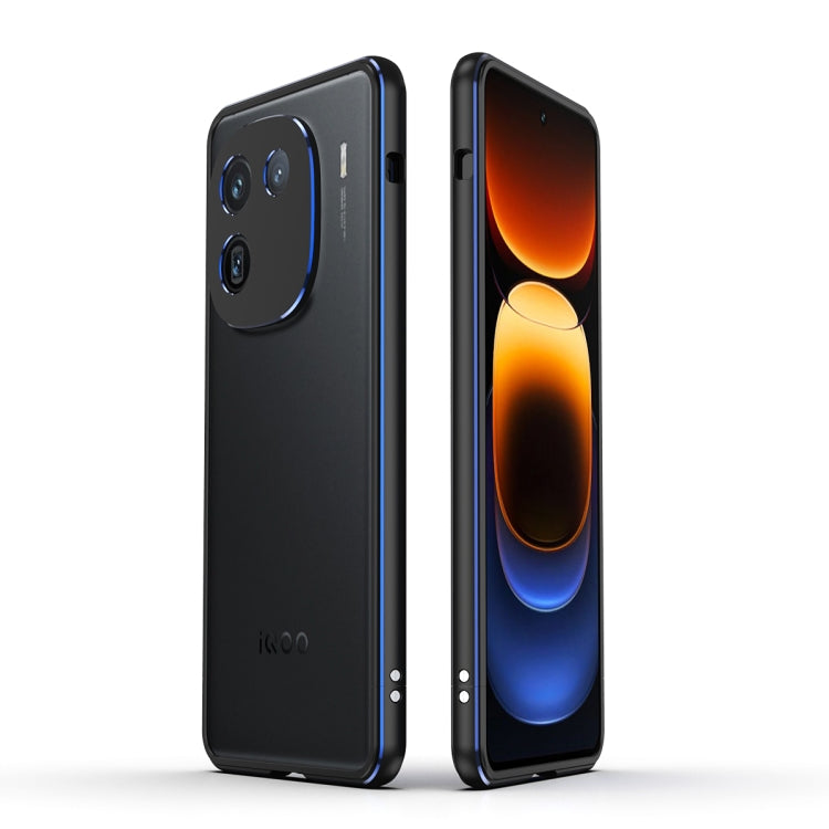 For vivo iQOO 12 Aurora Series Lens Protector + Metal Frame Phone Case(Black Blue) - iQOO 12 Cases by PMC TechLife | Online Shopping South Africa | PMC TechLife