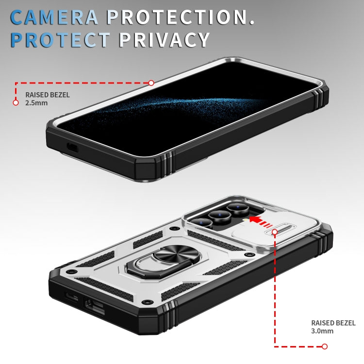 For Samsung Galaxy S24+ 5G Sliding Camshield TPU + PC Phone Case with Holder(White+Black) - Galaxy S24+ 5G Cases by PMC TechLife | Online Shopping South Africa | PMC TechLife