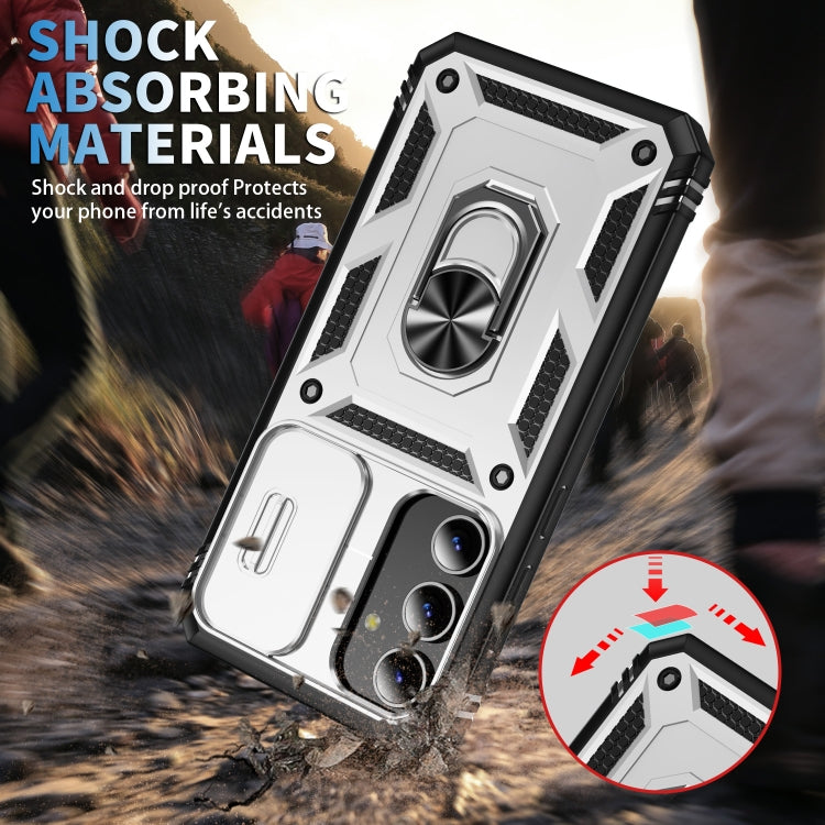 For Samsung Galaxy S24+ 5G Sliding Camshield TPU + PC Phone Case with Holder(White+Black) - Galaxy S24+ 5G Cases by PMC TechLife | Online Shopping South Africa | PMC TechLife