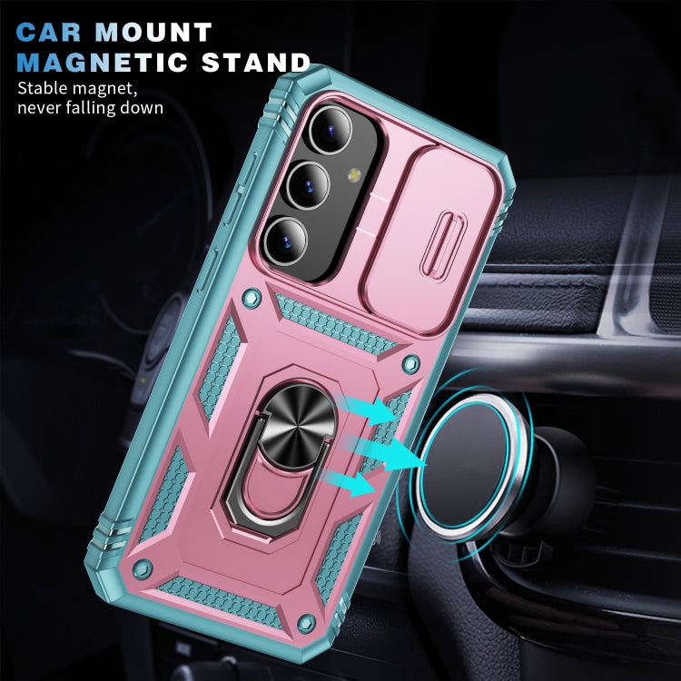 For Samsung Galaxy S24+ 5G Sliding Camshield TPU + PC Phone Case with Holder(Pink+Green) - Galaxy S24+ 5G Cases by PMC TechLife | Online Shopping South Africa | PMC TechLife