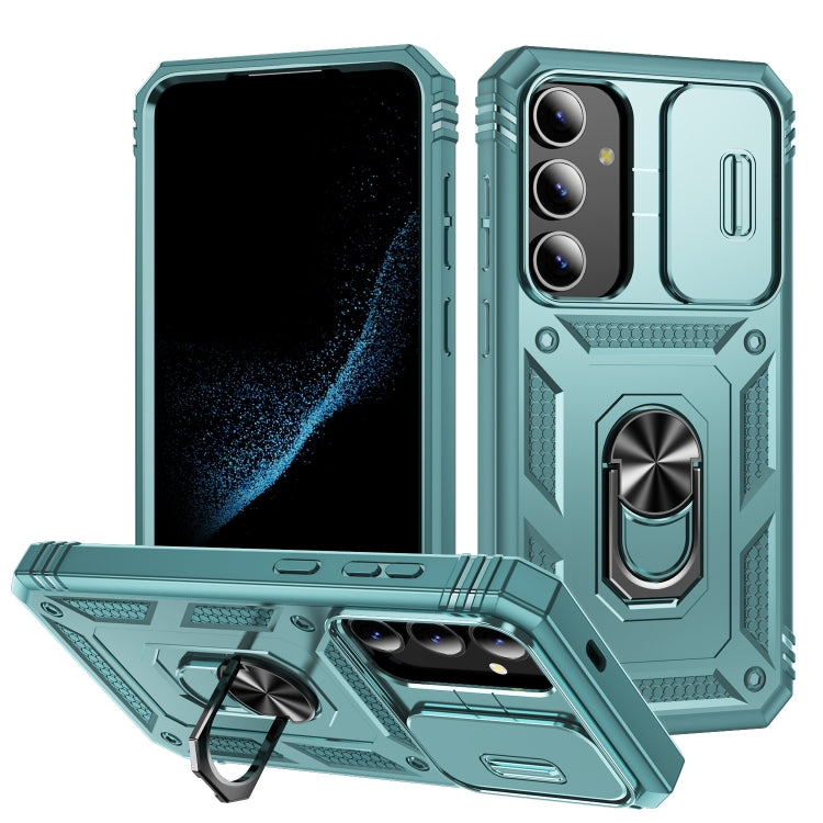 For Samsung Galaxy S24+ 5G Sliding Camshield TPU + PC Phone Case with Holder(Green) - Galaxy S24+ 5G Cases by PMC TechLife | Online Shopping South Africa | PMC TechLife