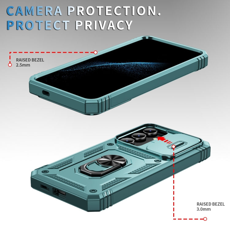 For Samsung Galaxy S24+ 5G Sliding Camshield TPU + PC Phone Case with Holder(Green) - Galaxy S24+ 5G Cases by PMC TechLife | Online Shopping South Africa | PMC TechLife