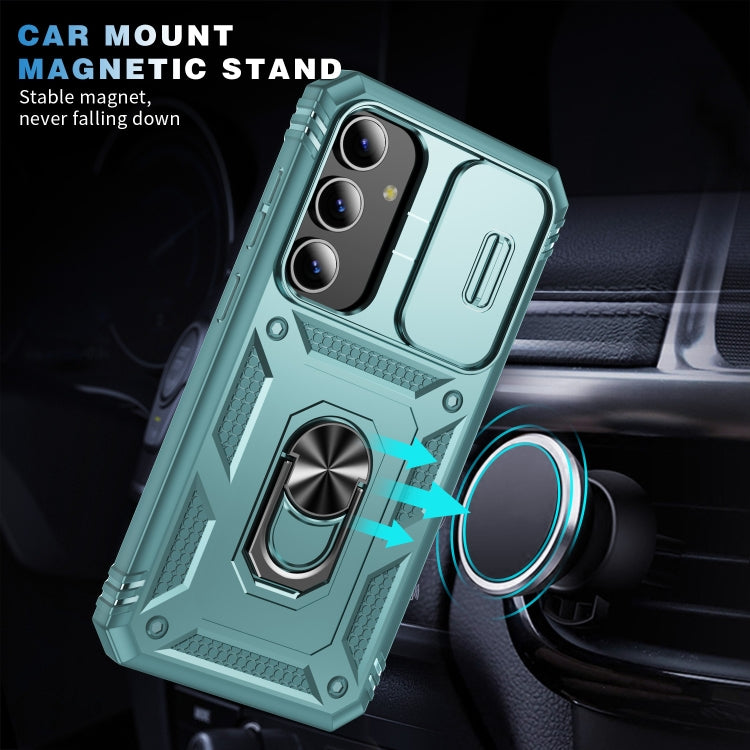 For Samsung Galaxy S24+ 5G Sliding Camshield TPU + PC Phone Case with Holder(Green) - Galaxy S24+ 5G Cases by PMC TechLife | Online Shopping South Africa | PMC TechLife