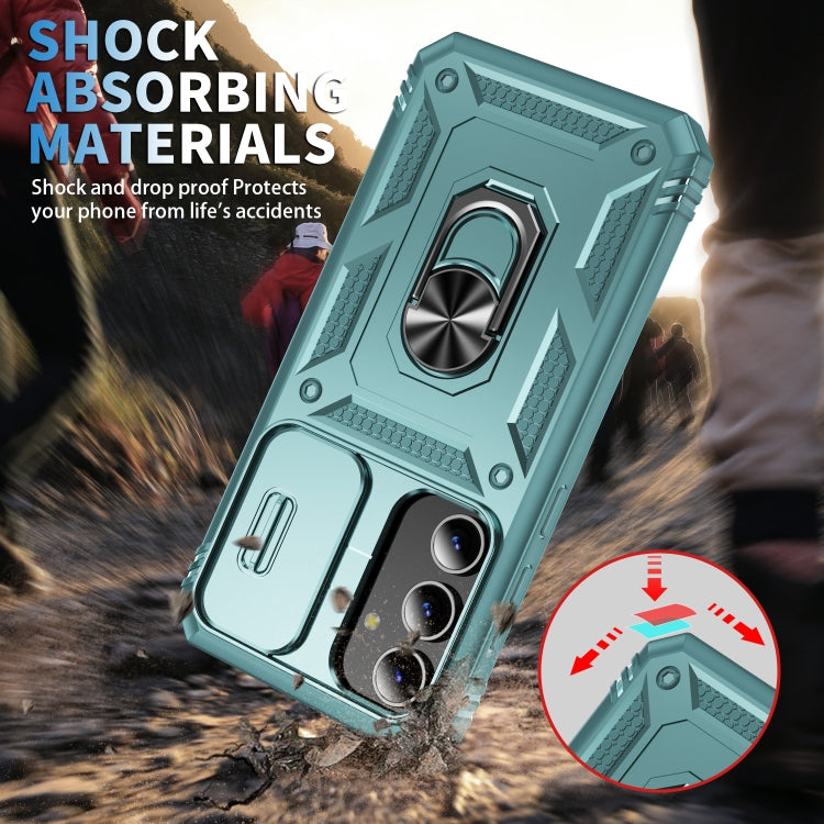 For Samsung Galaxy S24+ 5G Sliding Camshield TPU + PC Phone Case with Holder(Green) - Galaxy S24+ 5G Cases by PMC TechLife | Online Shopping South Africa | PMC TechLife