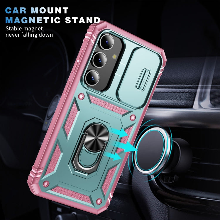 For Samsung Galaxy S24+ 5G Sliding Camshield TPU + PC Phone Case with Holder(Green+Pink) - Galaxy S24+ 5G Cases by PMC TechLife | Online Shopping South Africa | PMC TechLife