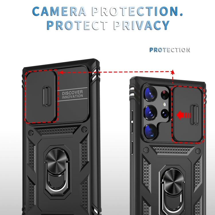 For Samsung Galaxy S24 Ultra 5G Sliding Camshield TPU + PC Phone Case with Holder(Black) - Galaxy S24 Ultra 5G Cases by PMC TechLife | Online Shopping South Africa | PMC TechLife