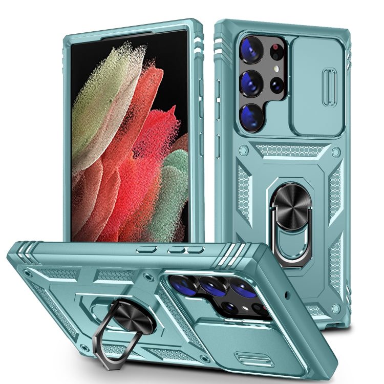 For Samsung Galaxy S24 Ultra 5G Sliding Camshield TPU + PC Phone Case with Holder(Green) - Galaxy S24 Ultra 5G Cases by PMC TechLife | Online Shopping South Africa | PMC TechLife