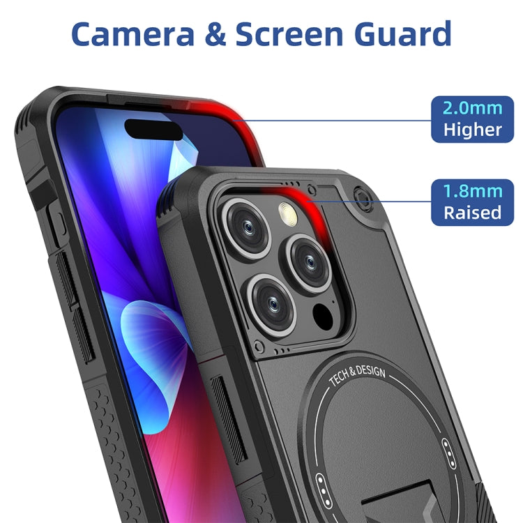 For iPhone 15 Pro MagSafe Holder Armor PC Hybrid TPU Phone Case(Black) - iPhone 15 Pro Cases by PMC TechLife | Online Shopping South Africa | PMC TechLife | Buy Now Pay Later Mobicred