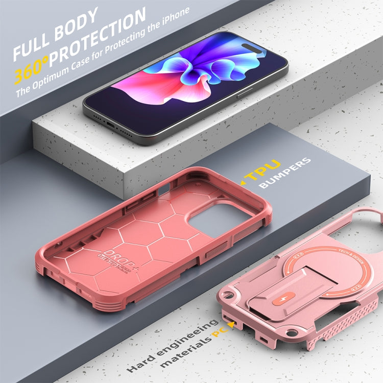 For iPhone 15 Plus MagSafe Holder Armor PC Hybrid TPU Phone Case(Pink) - iPhone 15 Plus Cases by PMC Jewellery | Online Shopping South Africa | PMC Jewellery