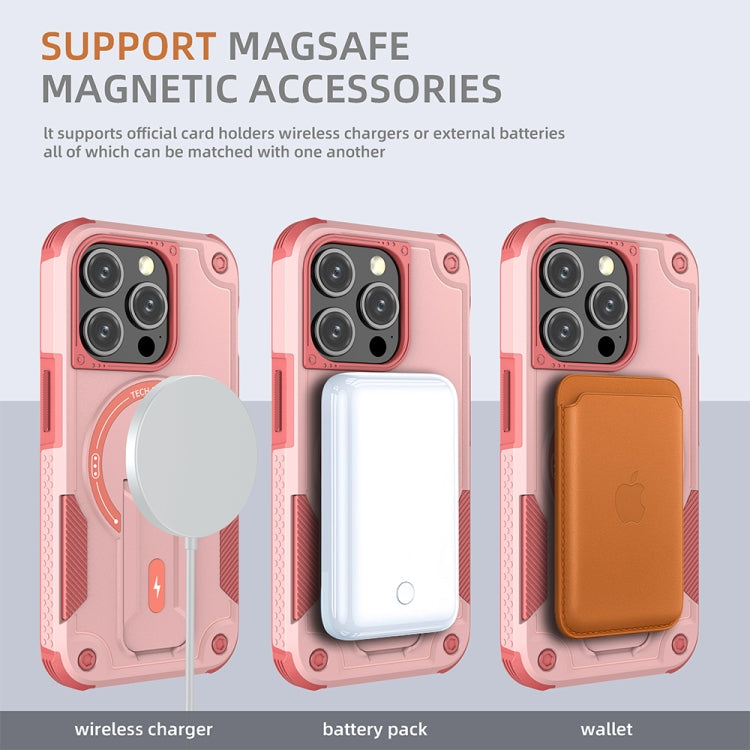 For iPhone 15 Plus MagSafe Holder Armor PC Hybrid TPU Phone Case(Pink) - iPhone 15 Plus Cases by PMC Jewellery | Online Shopping South Africa | PMC Jewellery