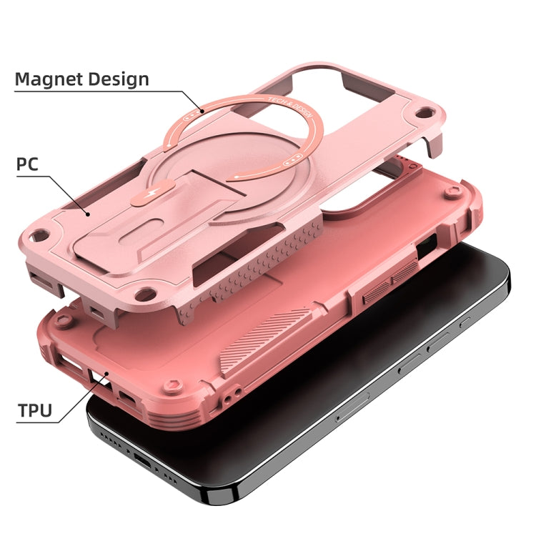 For iPhone 14 Plus MagSafe Holder Armor PC Hybrid TPU Phone Case(Pink) - iPhone 14 Plus Cases by PMC TechLife | Online Shopping South Africa | PMC TechLife