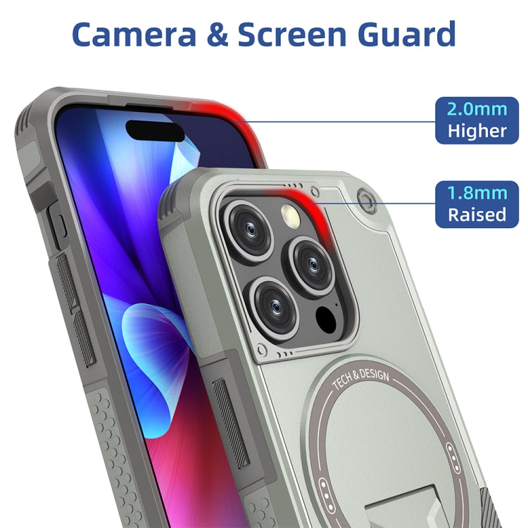 For iPhone 14 Pro Max Armor Magsafe Holder PC Hybrid TPU Phone Case(Grey) - iPhone 14 Pro Max Cases by PMC TechLife | Online Shopping South Africa | PMC TechLife | Buy Now Pay Later Mobicred